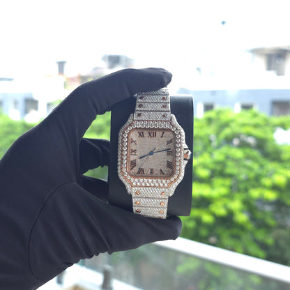 Men's VVS Moissanite Watch | 41MM | Bust Down | Rose And White