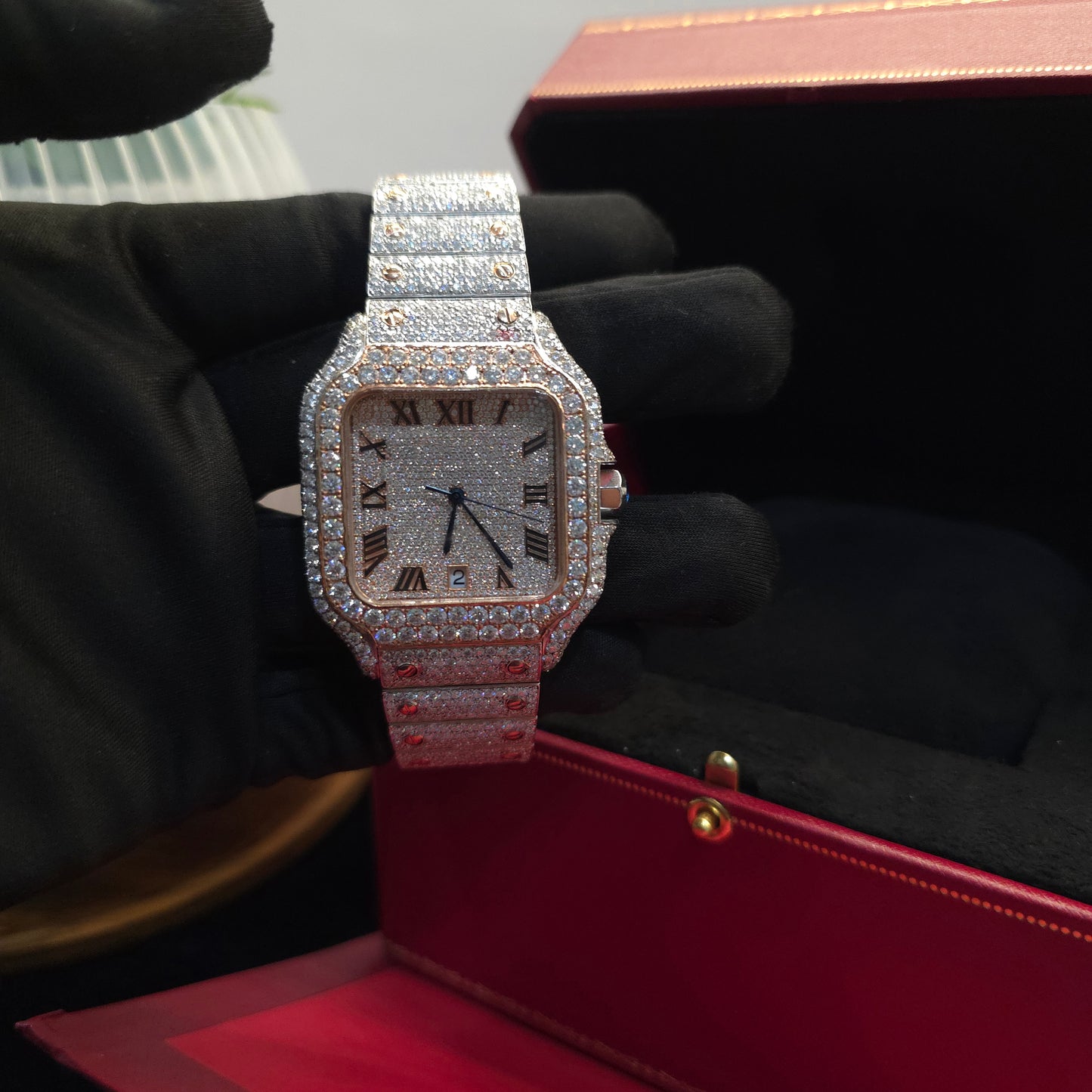 men's vvs moissanite watch | 41mm | bust down | rose and white