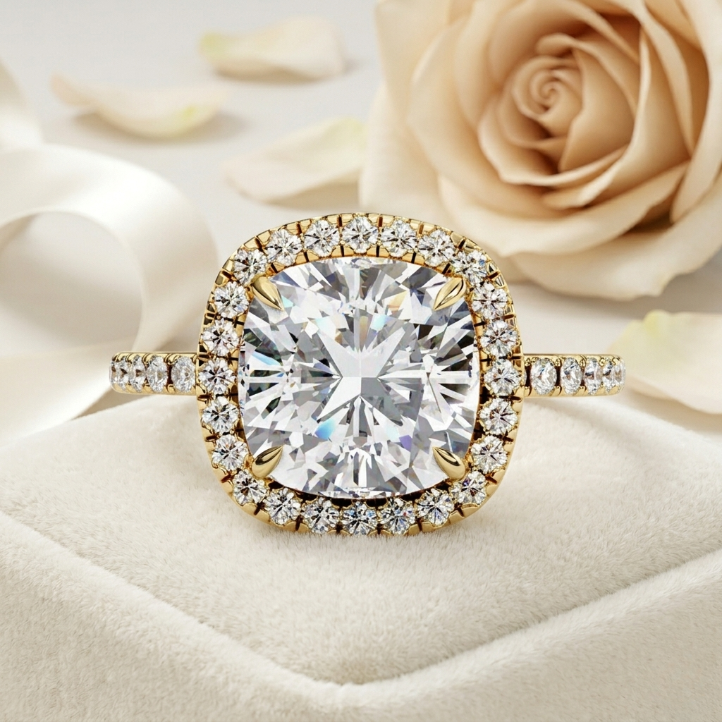 cushion cut halo ring – perfect for engagements or milestone anniversaries