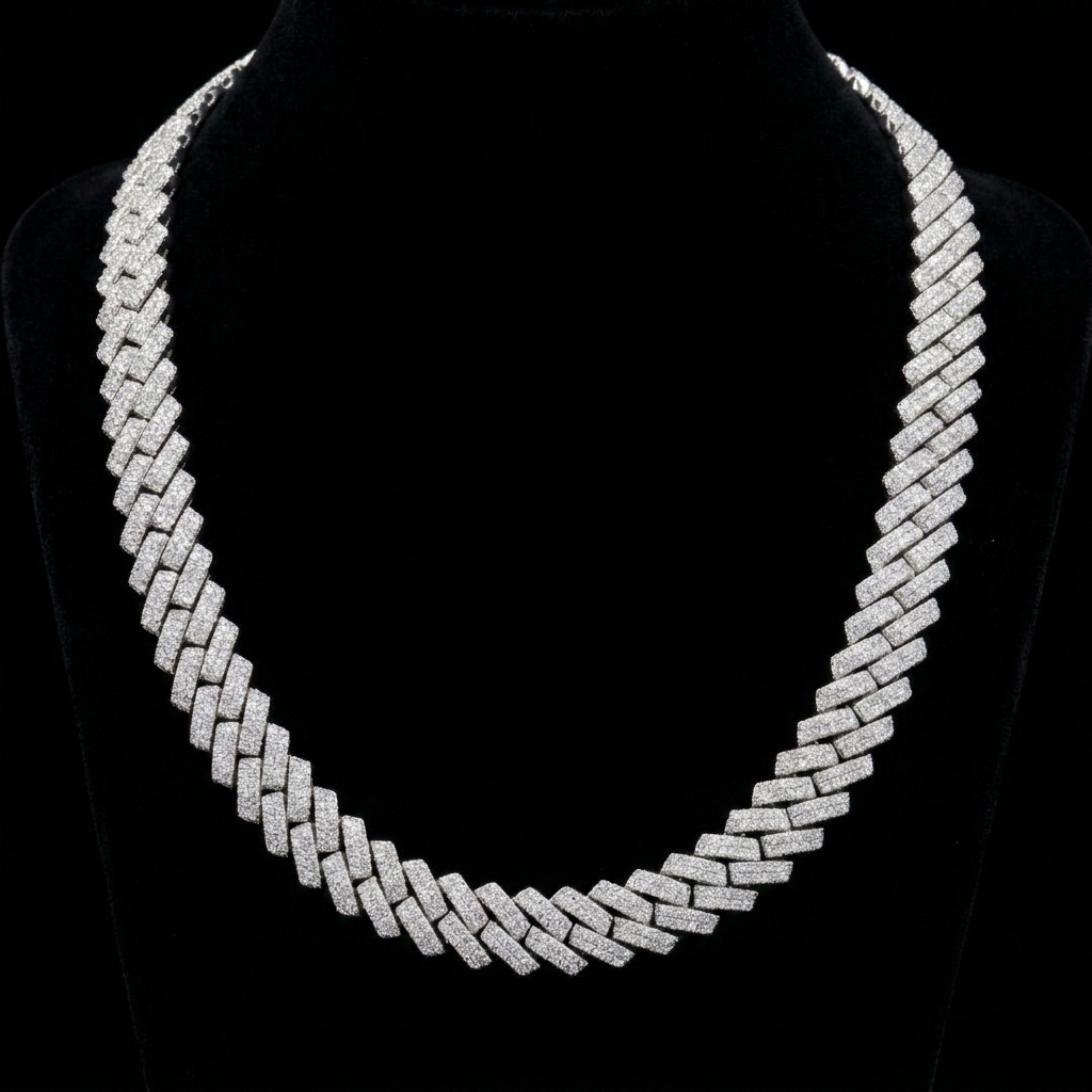 moissanite silver miami cuban link chain - 22-inch heavyweight choker