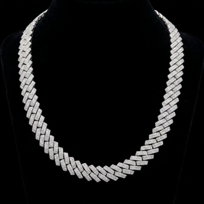 Moissanite Silver Miami Cuban Link Chain - 22-Inch Heavyweight Choker