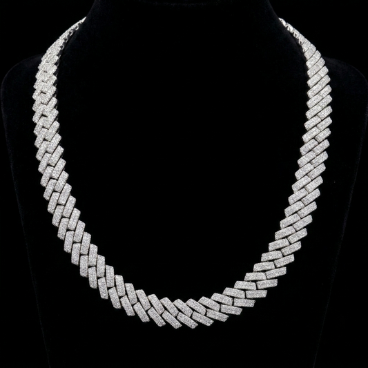 Moissanite Silver Miami Cuban Link Chain - 22-Inch Heavyweight Choker