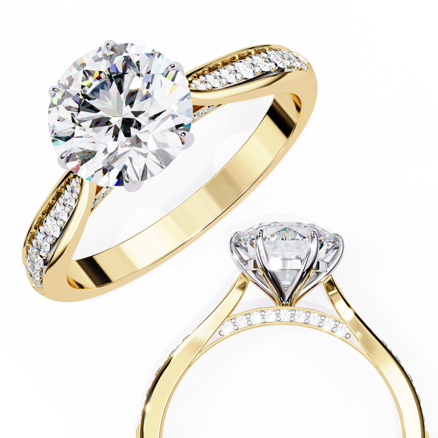 brilliant round cut engagement ring with pavé diamond band – ideal birthday gift or proposal ring – classic elegance in sterling silver, 10k/14k gold, or platinum – finora luxe edition
