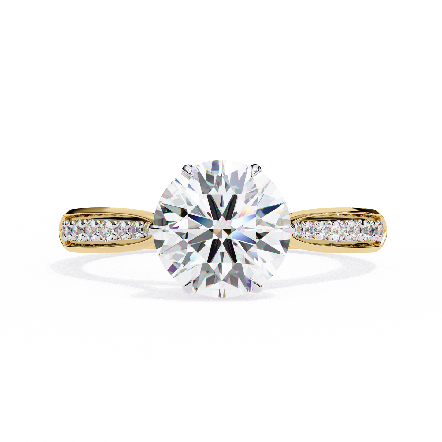 brilliant round cut engagement ring with pavé diamond band – ideal birthday gift or proposal ring – classic elegance in sterling silver, 10k/14k gold, or platinum – finora luxe edition