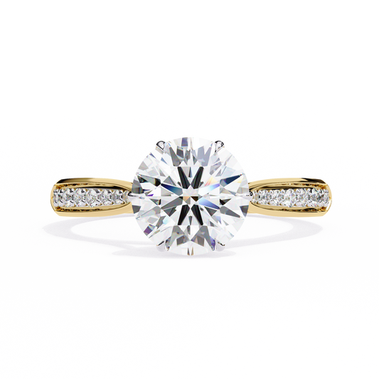 Brilliant Round Cut Engagement Ring with Pavé Diamond Band – Ideal Birthday Gift or Proposal Ring – Classic Elegance in Sterling Silver, 10K/14K Gold, or Platinum – Finora Luxe Edition