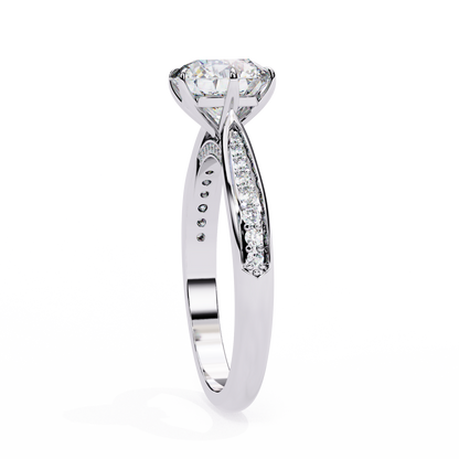 Brilliant Round Cut Engagement Ring with Pavé Diamond Band – Ideal Birthday Gift or Proposal Ring – Classic Elegance in Sterling Silver, 10K/14K Gold, or Platinum – Finora Luxe Edition