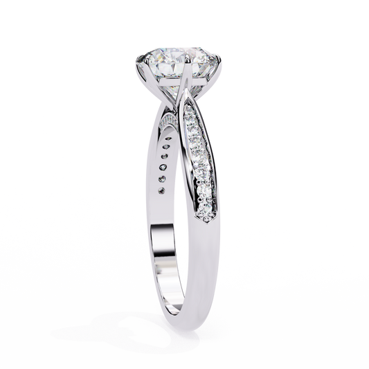 Brilliant Round Cut Engagement Ring with Pavé Diamond Band – Ideal Birthday Gift or Proposal Ring – Classic Elegance in Sterling Silver, 10K/14K Gold, or Platinum – Finora Luxe Edition