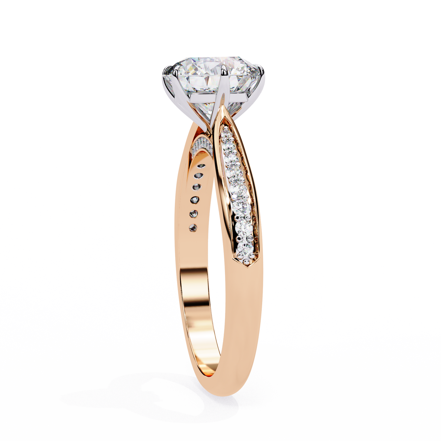 brilliant round cut engagement ring with pavé diamond band – ideal birthday gift or proposal ring – classic elegance in sterling silver, 10k/14k gold, or platinum – finora luxe edition