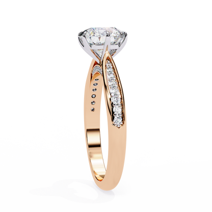 Brilliant Round Cut Engagement Ring with Pavé Diamond Band – Ideal Birthday Gift or Proposal Ring – Classic Elegance in Sterling Silver, 10K/14K Gold, or Platinum – Finora Luxe Edition