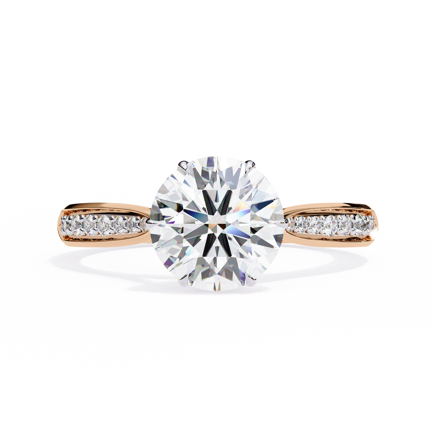 brilliant round cut engagement ring with pavé diamond band – ideal birthday gift or proposal ring – classic elegance in sterling silver, 10k/14k gold, or platinum – finora luxe edition