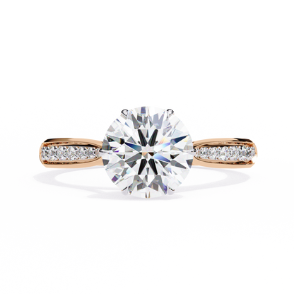 Brilliant Round Cut Engagement Ring with Pavé Diamond Band – Ideal Birthday Gift or Proposal Ring – Classic Elegance in Sterling Silver, 10K/14K Gold, or Platinum – Finora Luxe Edition