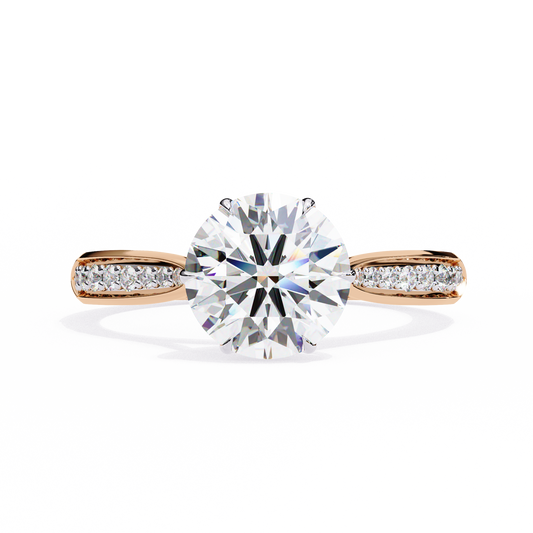Brilliant Round Cut Engagement Ring with Pavé Diamond Band – Ideal Birthday Gift or Proposal Ring – Classic Elegance in Sterling Silver, 10K/14K Gold, or Platinum – Finora Luxe Edition