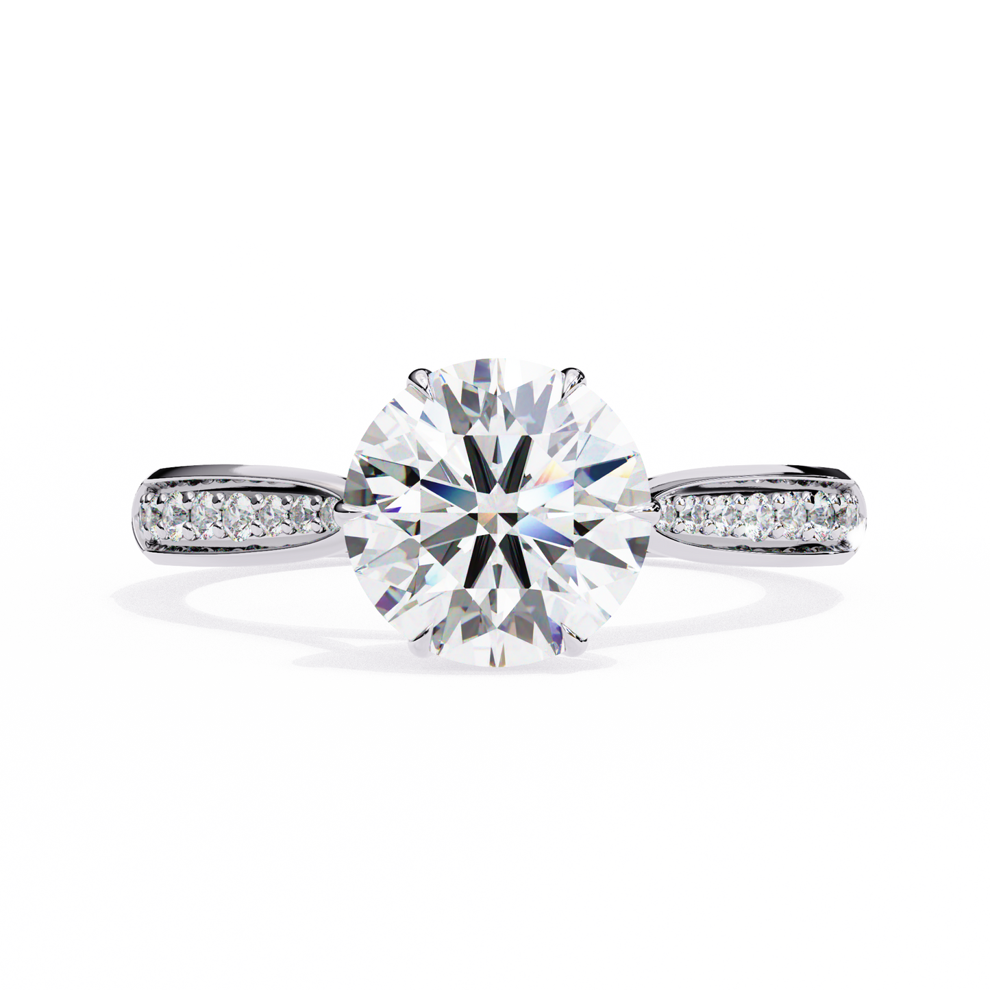 brilliant round cut engagement ring with pavé diamond band – ideal birthday gift or proposal ring – classic elegance in sterling silver, 10k/14k gold, or platinum – finora luxe edition