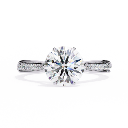 Brilliant Round Cut Engagement Ring with Pavé Diamond Band – Ideal Birthday Gift or Proposal Ring – Classic Elegance in Sterling Silver, 10K/14K Gold, or Platinum – Finora Luxe Edition