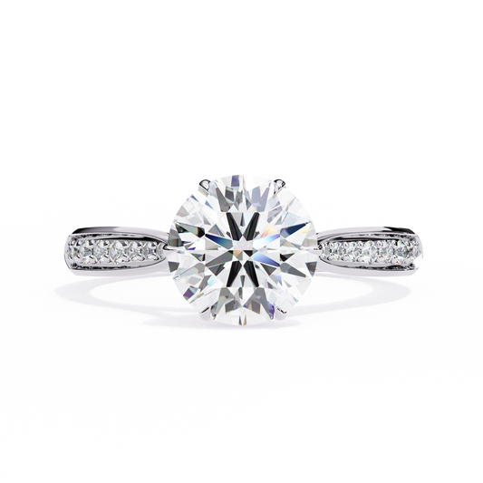 Brilliant Round Cut Engagement Ring with Pavé Diamond Band – Ideal Birthday Gift or Proposal Ring – Classic Elegance in Sterling Silver, 10K/14K Gold, or Platinum – Finora Luxe Edition