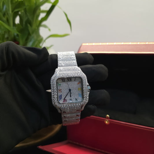 Men's VVS Moissanite Watch | 41MM | Bust Down | White | Rainbow Meena