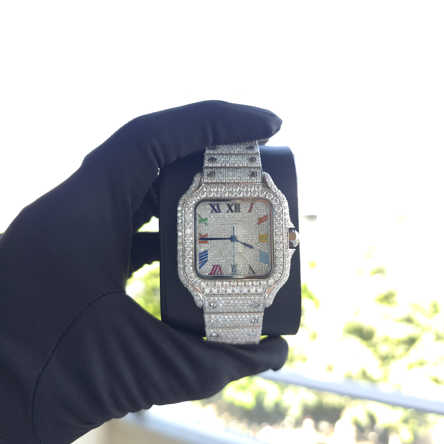 men's vvs moissanite watch | 41mm | bust down | white | rainbow meena