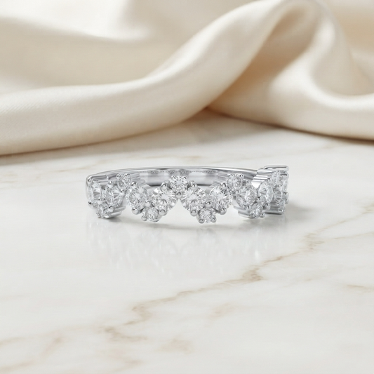 Zig-Zag Moissanite Half Eternity Wedding Band, Stackable Ring - Finora Jewelry