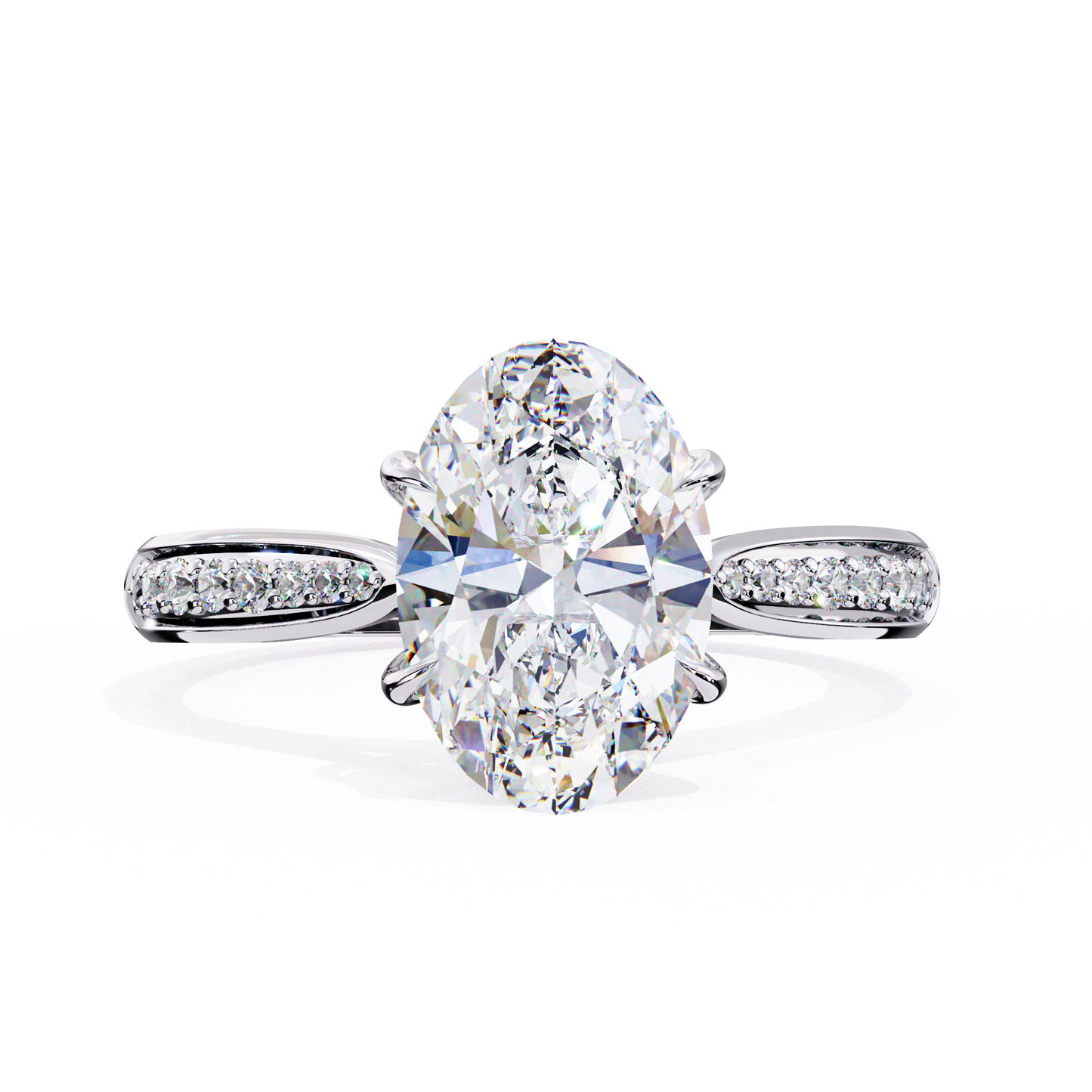 elegant oval cut engagement ring with diamond-accented band – timeless gift for her – classic solitaire setting in white gold, platinum or silver – finora signature sparkle