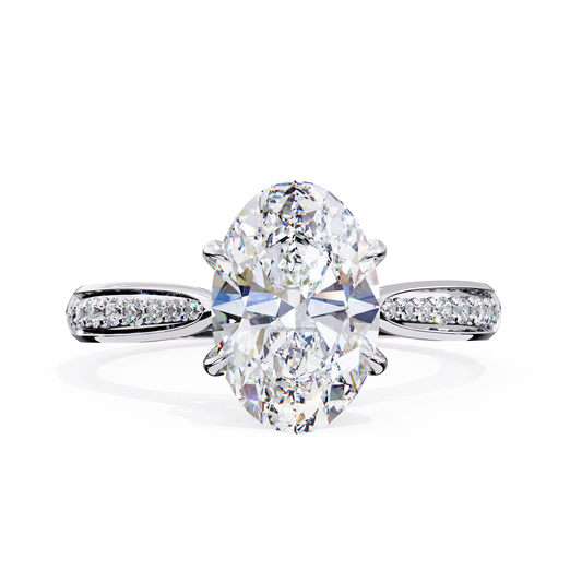 Elegant Oval Cut Engagement Ring with Diamond-Accented Band – Timeless Gift for Her – Classic Solitaire Setting in White Gold, Platinum or Silver – Finora Signature Sparkle
