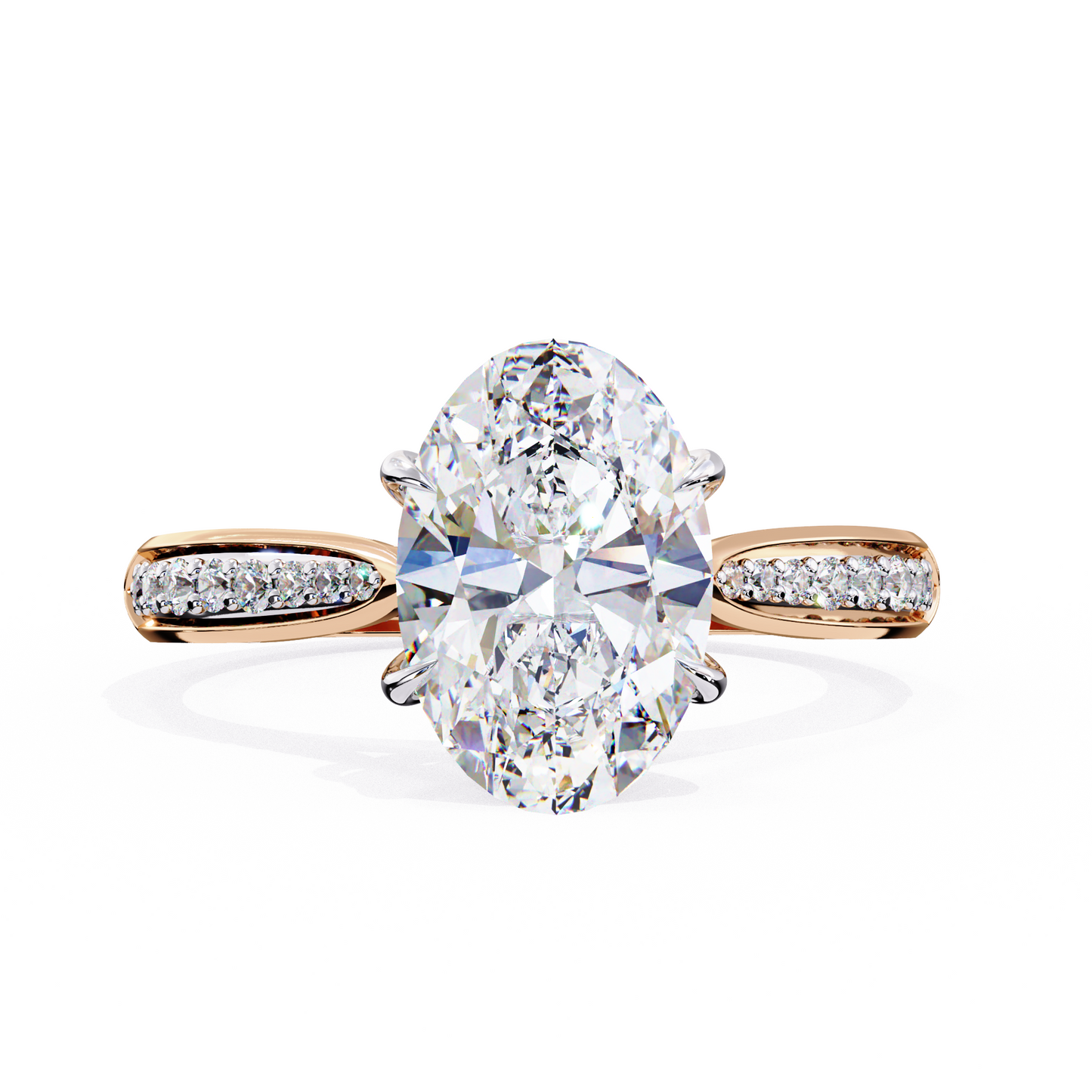 elegant oval cut engagement ring with diamond-accented band – timeless gift for her – classic solitaire setting in white gold, platinum or silver – finora signature sparkle