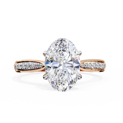 Elegant Oval Cut Engagement Ring with Diamond-Accented Band – Timeless Gift for Her – Classic Solitaire Setting in White Gold, Platinum or Silver – Finora Signature Sparkle