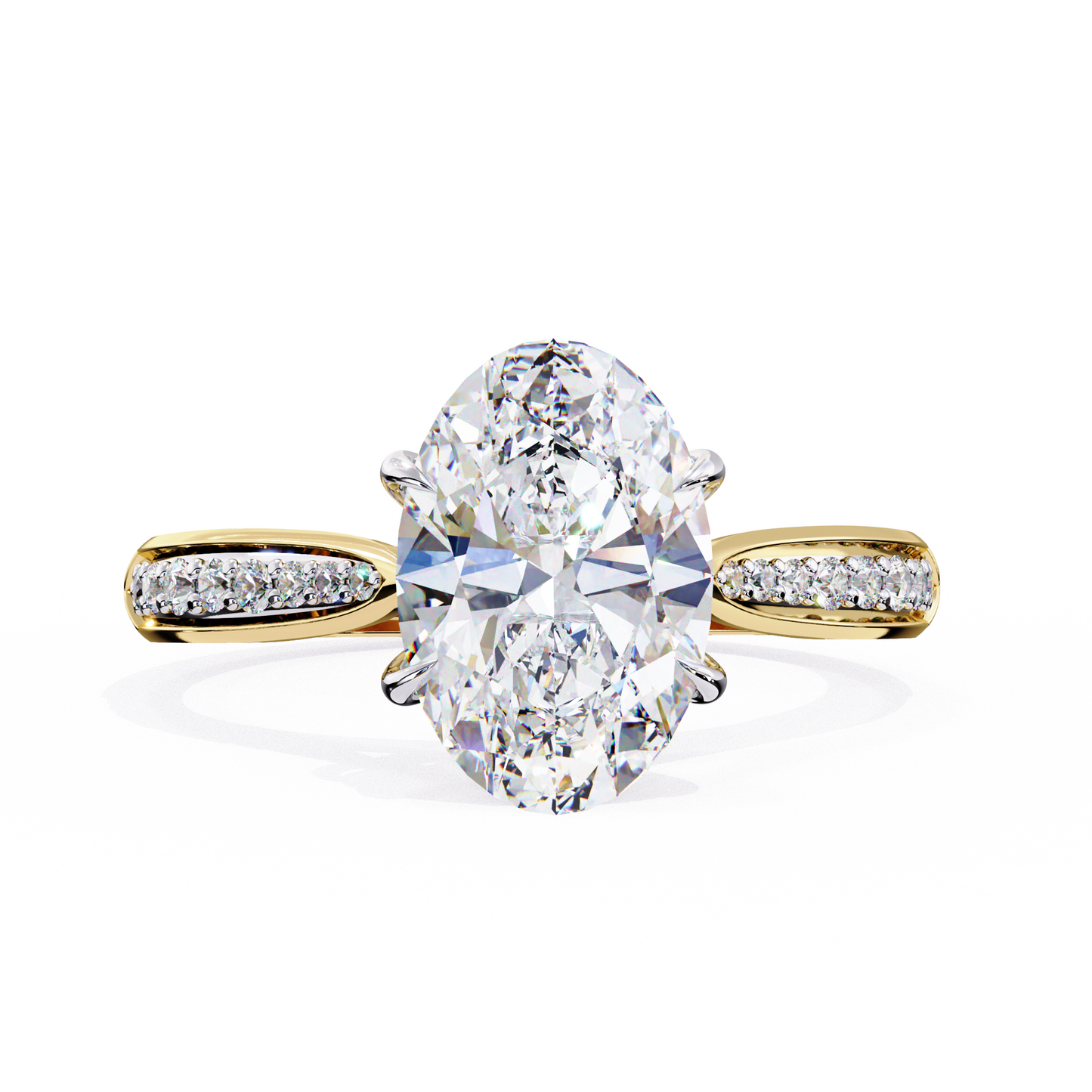 elegant oval cut engagement ring with diamond-accented band – timeless gift for her – classic solitaire setting in white gold, platinum or silver – finora signature sparkle