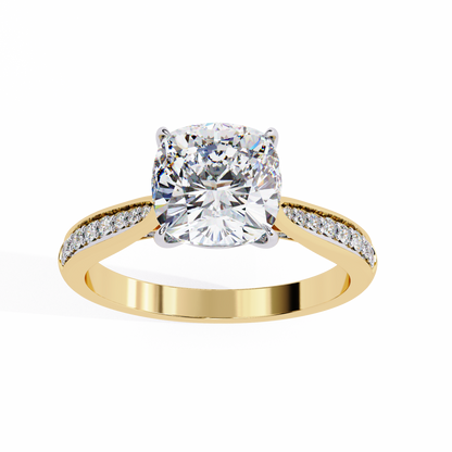 Cushion Cut Diamond Engagement Ring with Pavé Band – Classic Sparkle in White Gold or Platinum – Finora Elegant Solitaire Design – Timeless Gift for Her