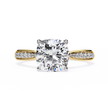 Cushion Cut Diamond Engagement Ring with Pavé Band – Classic Sparkle in White Gold or Platinum – Finora Elegant Solitaire Design – Timeless Gift for Her