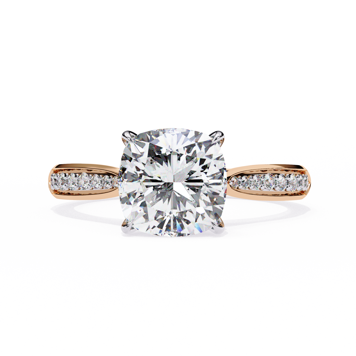 cushion cut diamond engagement ring with pavé band – classic sparkle in white gold or platinum – finora elegant solitaire design – timeless gift for her