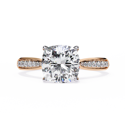 Cushion Cut Diamond Engagement Ring with Pavé Band – Classic Sparkle in White Gold or Platinum – Finora Elegant Solitaire Design – Timeless Gift for Her