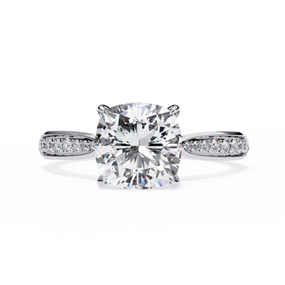 Cushion Cut Diamond Engagement Ring with Pavé Band – Classic Sparkle in White Gold or Platinum – Finora Elegant Solitaire Design – Timeless Gift for Her