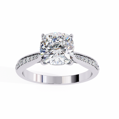 Cushion Cut Diamond Engagement Ring with Pavé Band – Classic Sparkle in White Gold or Platinum – Finora Elegant Solitaire Design – Timeless Gift for Her