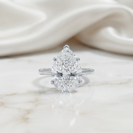 Pear Cut Moissanite Solitaire Ring in 925 Silver, 10K, 14K Gold – Finora Jewelry