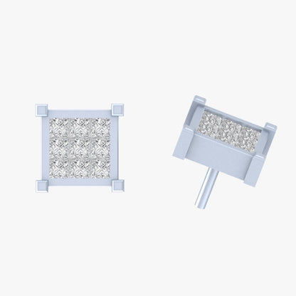 Princess Cut Moissanite Diamond Cluster Stud Earrings – Square Invisible Set Studs | Finora Jewelry