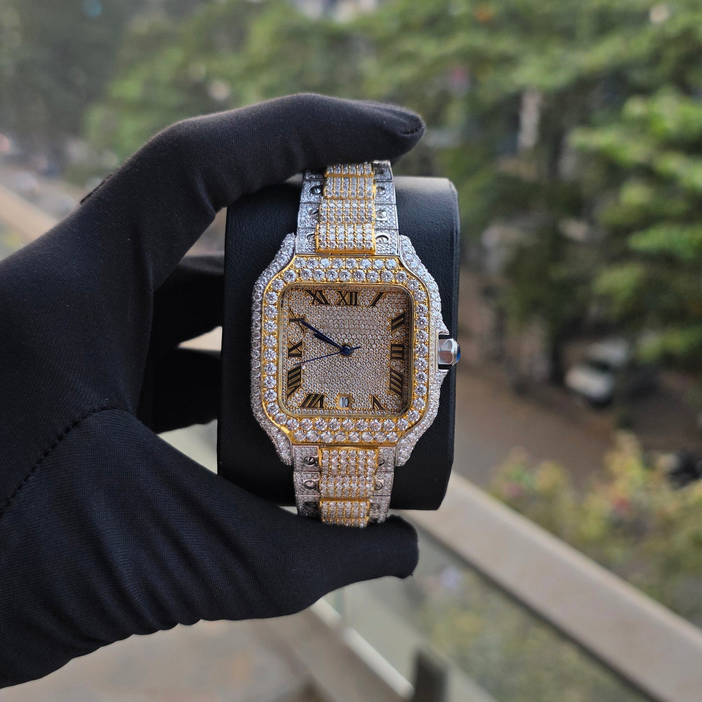 white & yellow iced out custom 41mm watch – bust down watch
