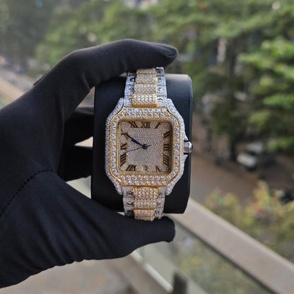 White & Yellow Iced Out Custom 41mm Watch – Bust Down Watch