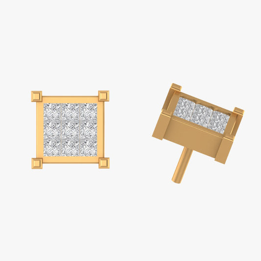 Princess Cut Moissanite Diamond Cluster Stud Earrings – Square Invisible Set Studs | Finora Jewelry