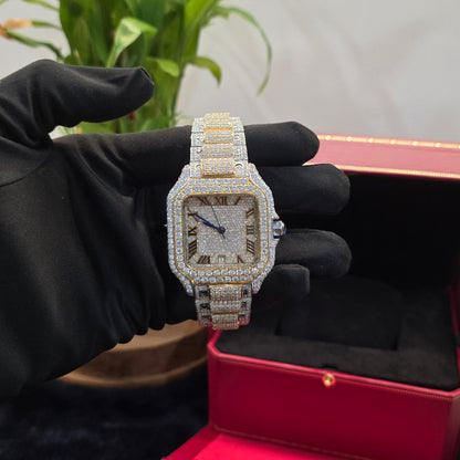 White & Yellow Iced Out Custom 41mm Watch – Bust Down Watch