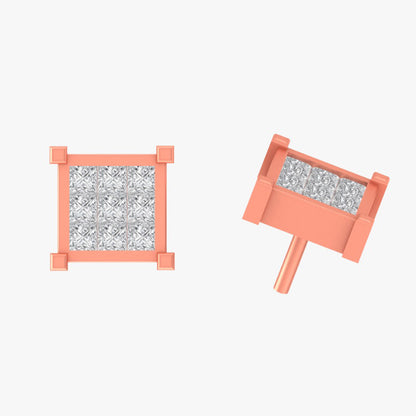 Princess Cut Moissanite Diamond Cluster Stud Earrings – Square Invisible Set Studs | Finora Jewelry