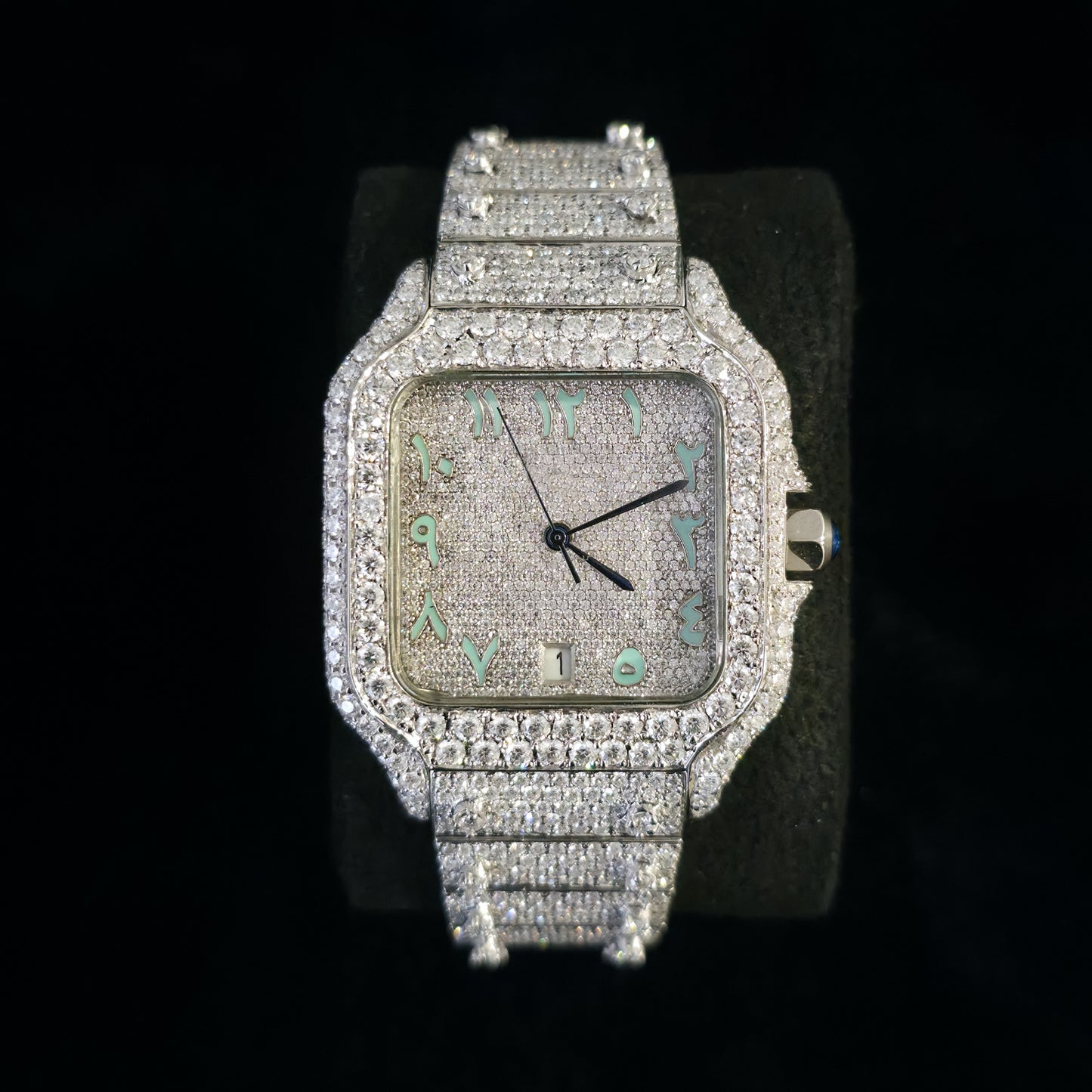 men’s iced out watch | 41mm | white finish | mint arabic numeral dial