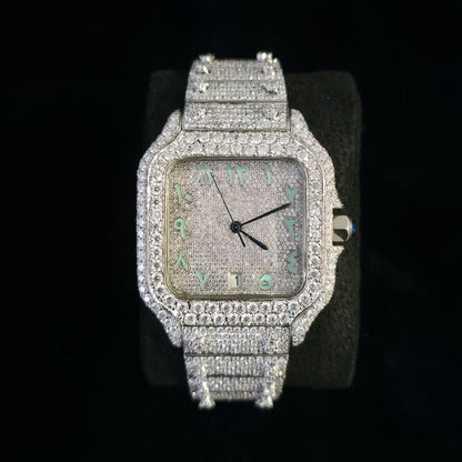 Men’s Iced Out Watch | 41MM | White Finish | Mint Arabic Numeral Dial