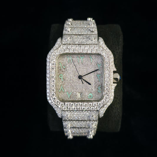 Men’s Iced Out Watch | 41MM | White Finish | Mint Arabic Numeral Dial