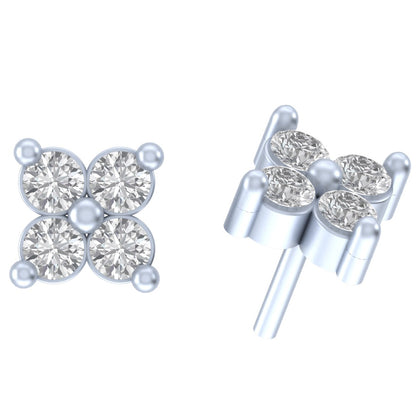 Round Cut Moissanite Diamond Flower Cluster Stud Earrings – Four Stone Cluster Studs | Finora Jewelry