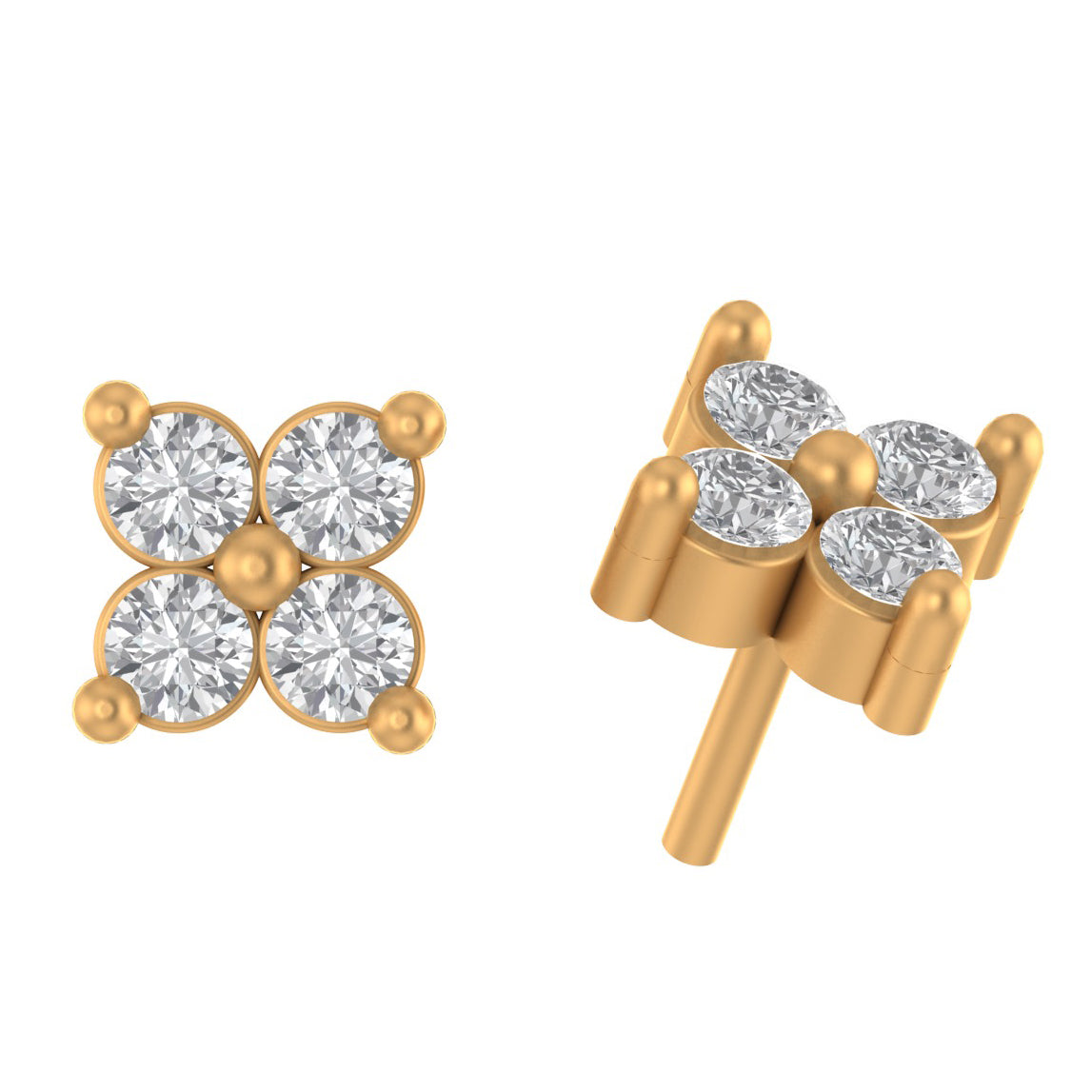 round cut moissanite diamond flower cluster stud earrings – four stone cluster studs | finora jewelry