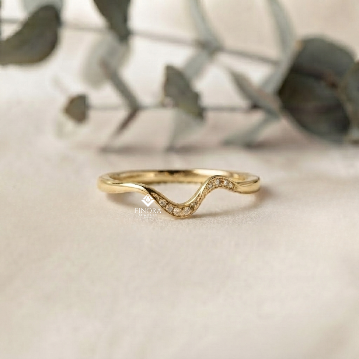 wavy diamond stacking band –   delicate curved wedding ring