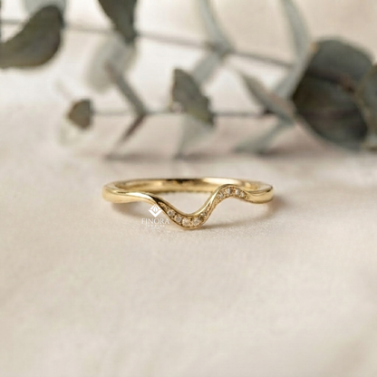 Wavy Diamond Stacking Band –   Delicate Curved Wedding Ring