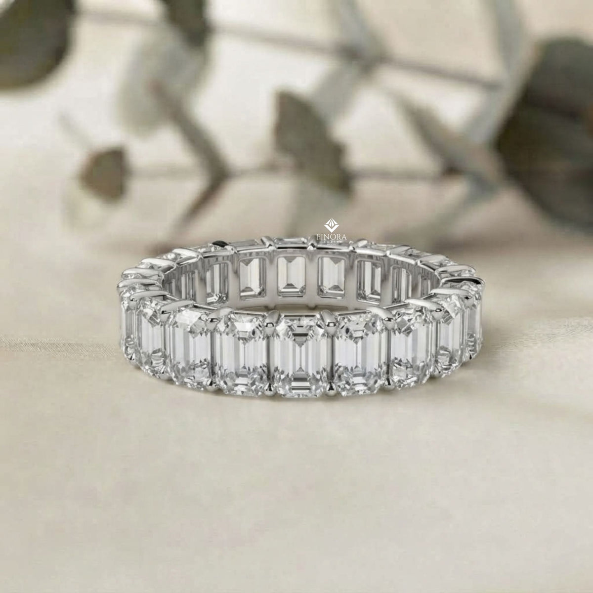 emerald cut diamond eternity wedding band – full circle design in 925 silver, 10k/14k rose, white & yellow gold, or platinum – finora signature sparkle for her