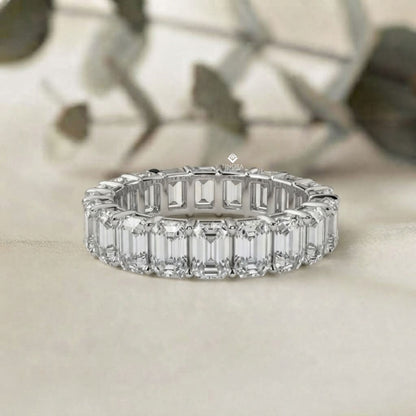 Emerald Cut Diamond Eternity Wedding Band – Full Circle Design in 925 Silver, 10K/14K Rose, White & Yellow Gold, or Platinum – Finora Signature Sparkle for Her
