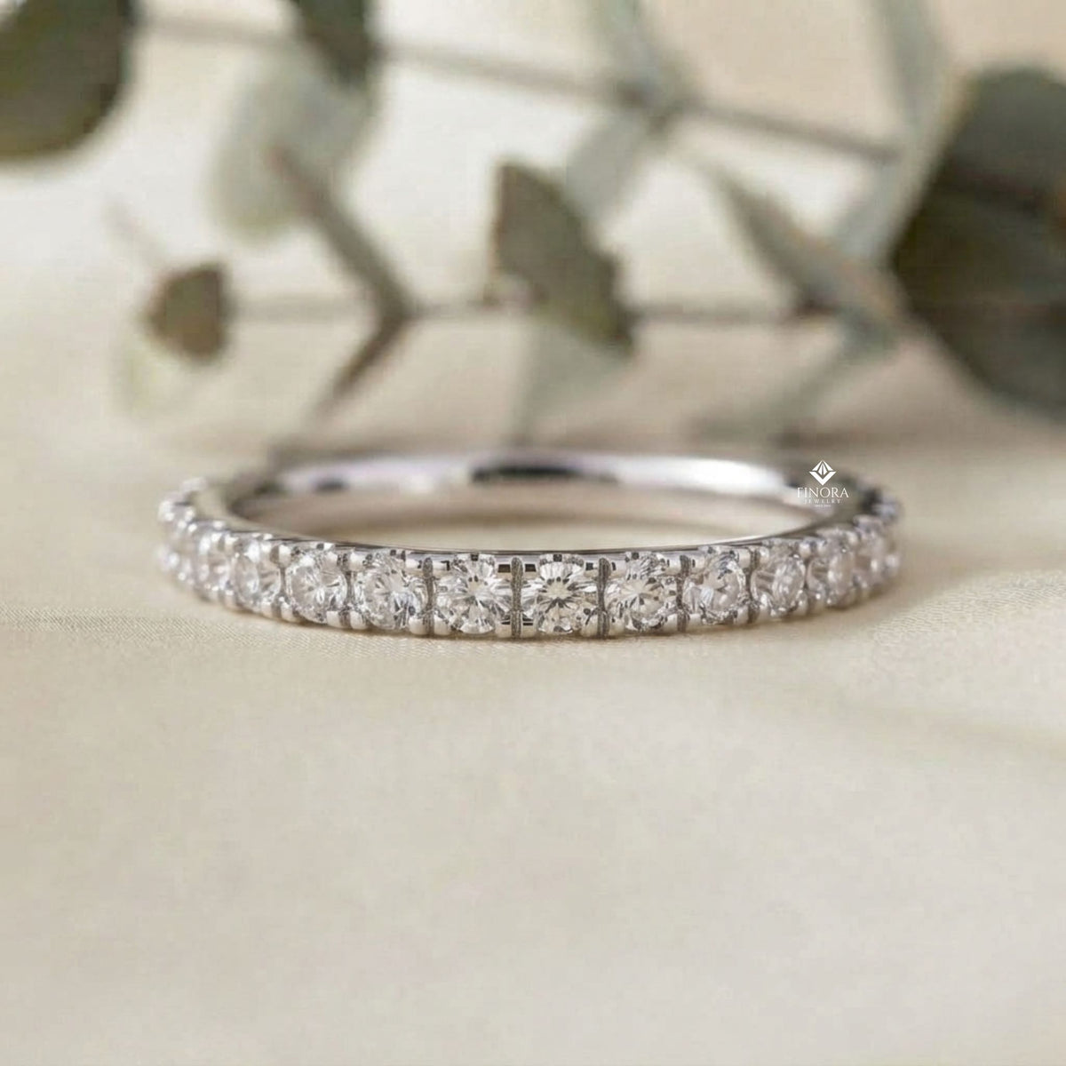 classic pavé diamond eternity band ring in 925 silver, 10k/14k gold (rose/white/yellow), & platinum – finora jewelry